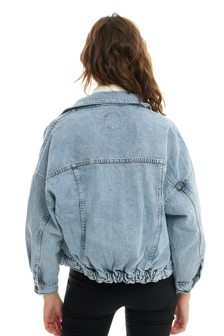 Hooded Oversize Denim Jacket Light Blue