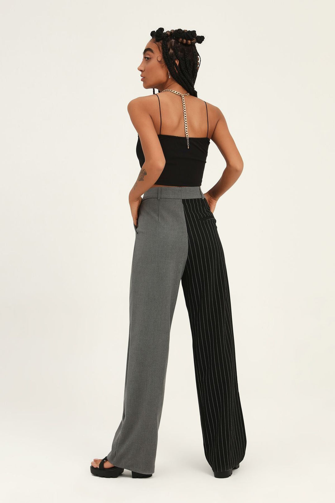 Two Color Palazzo Trousers Gray