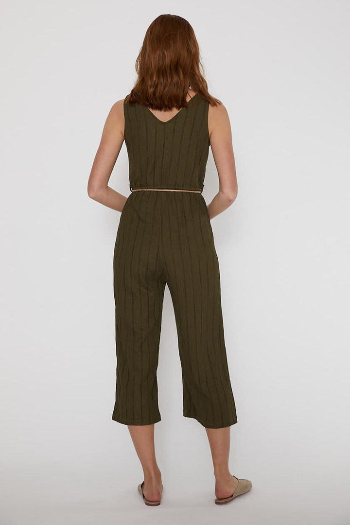 Hasır Kemerli V Yaka Tulum Haki