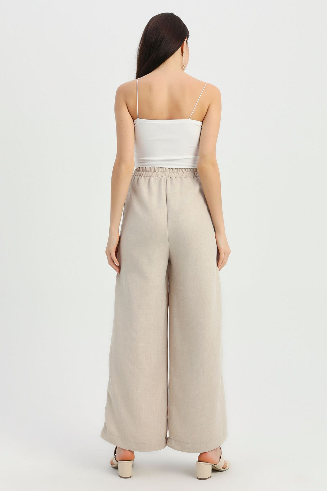 Yanları Şeritli Beli Lastikli Pantolon Bej