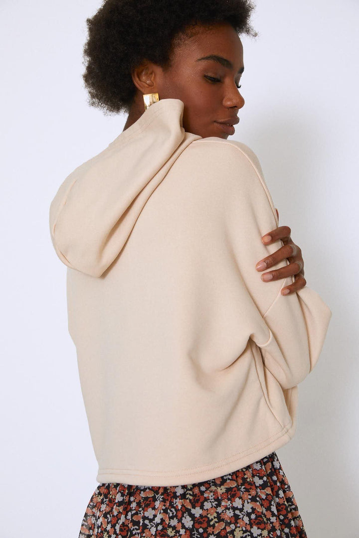 Kapüşonlu Beli Bağcıklı Sweatshirt Bej