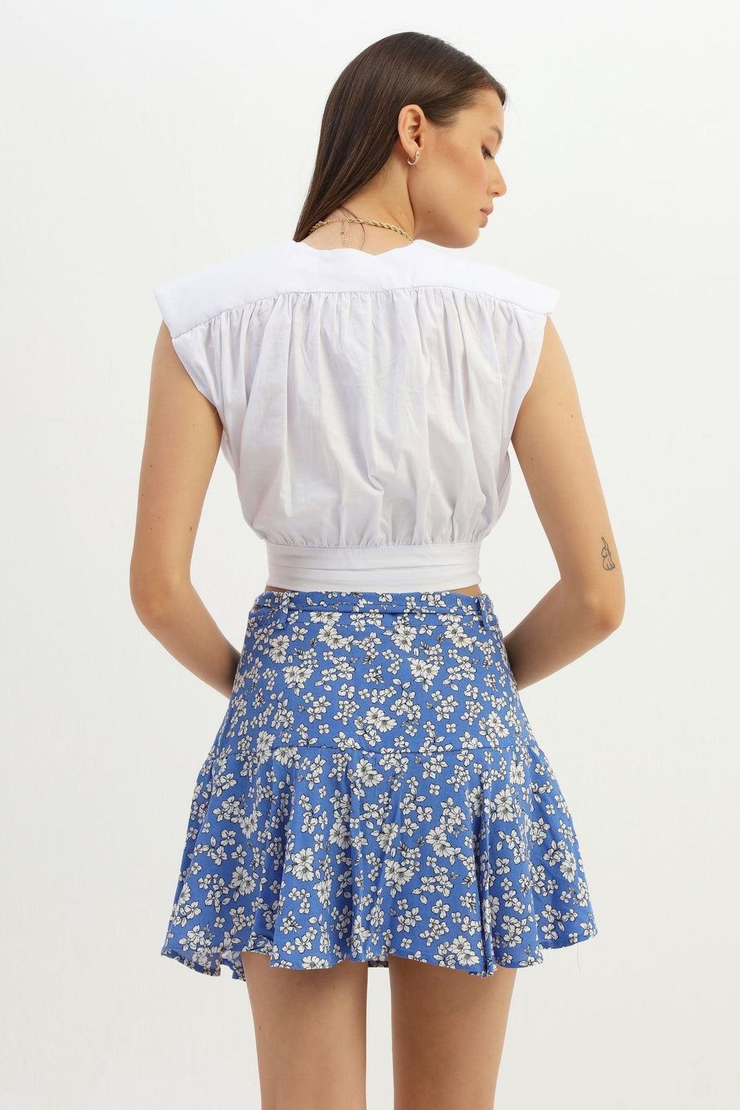 Vatkalı Yandan Bağlamalı Bluz Beyaz