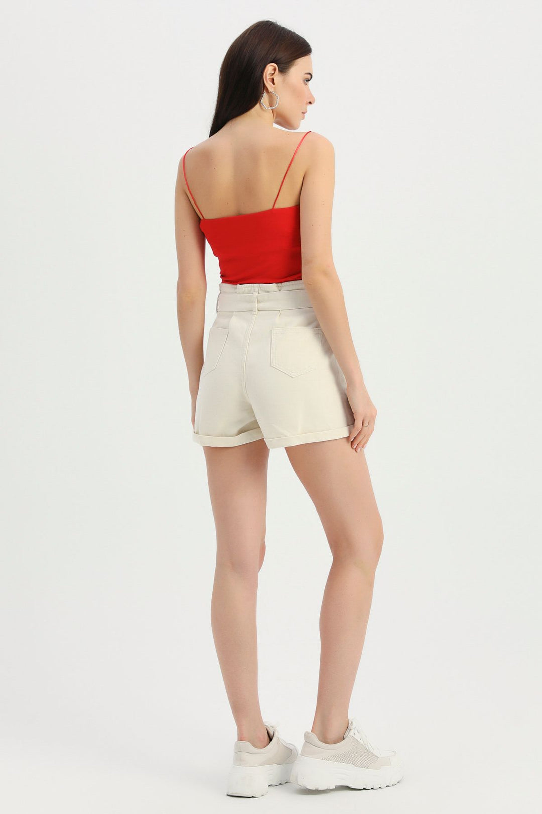 Belted Denim Shorts Bone