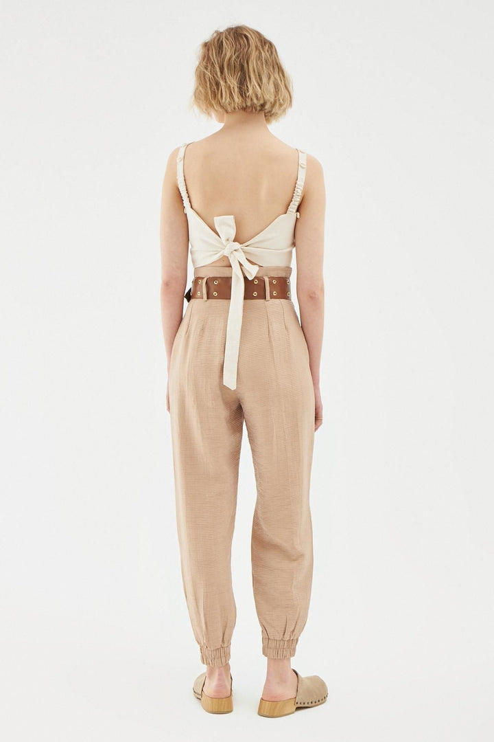 Belted Jogger Pants Beige