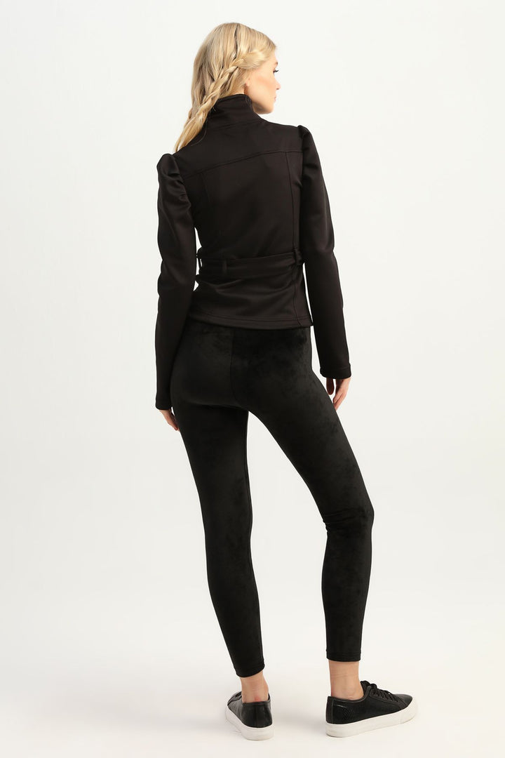 Belted Zipper Jacket Black