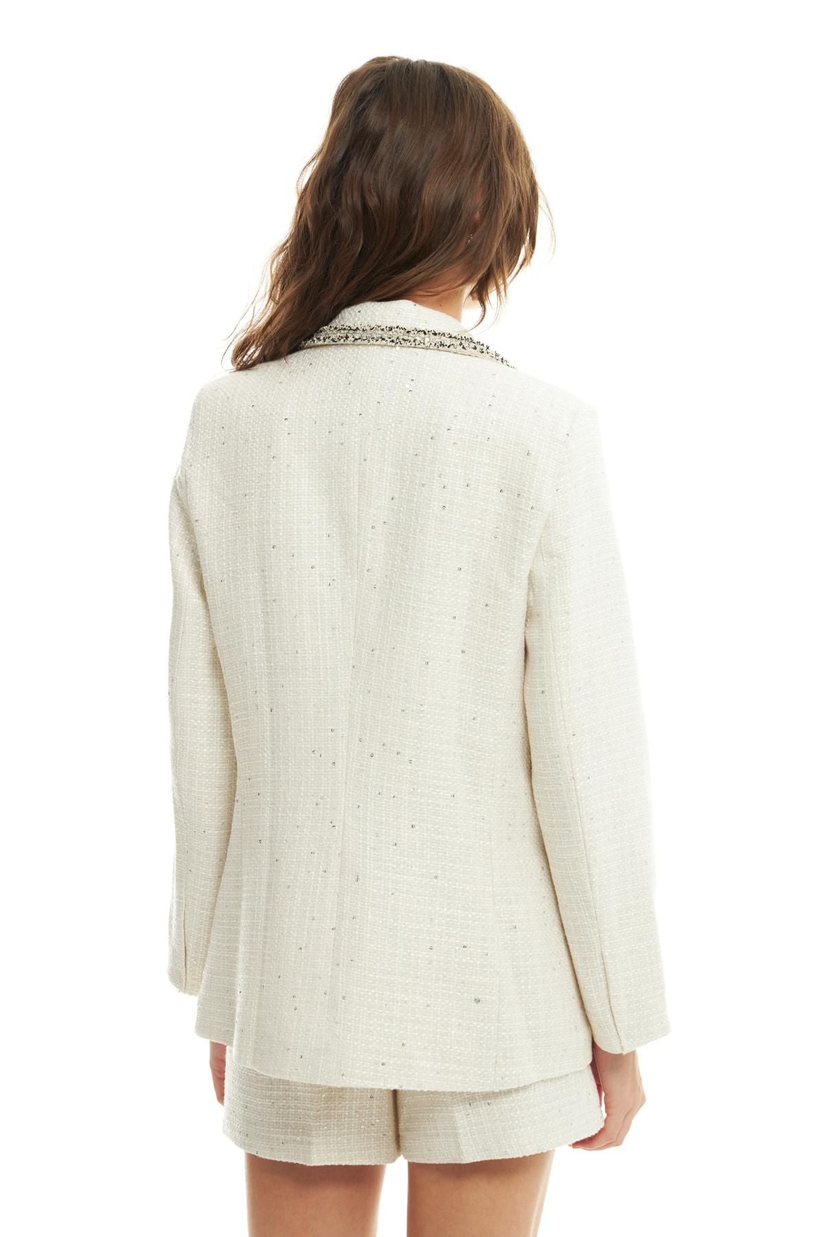 Sequin Detailed Blazer Jacket Ecru