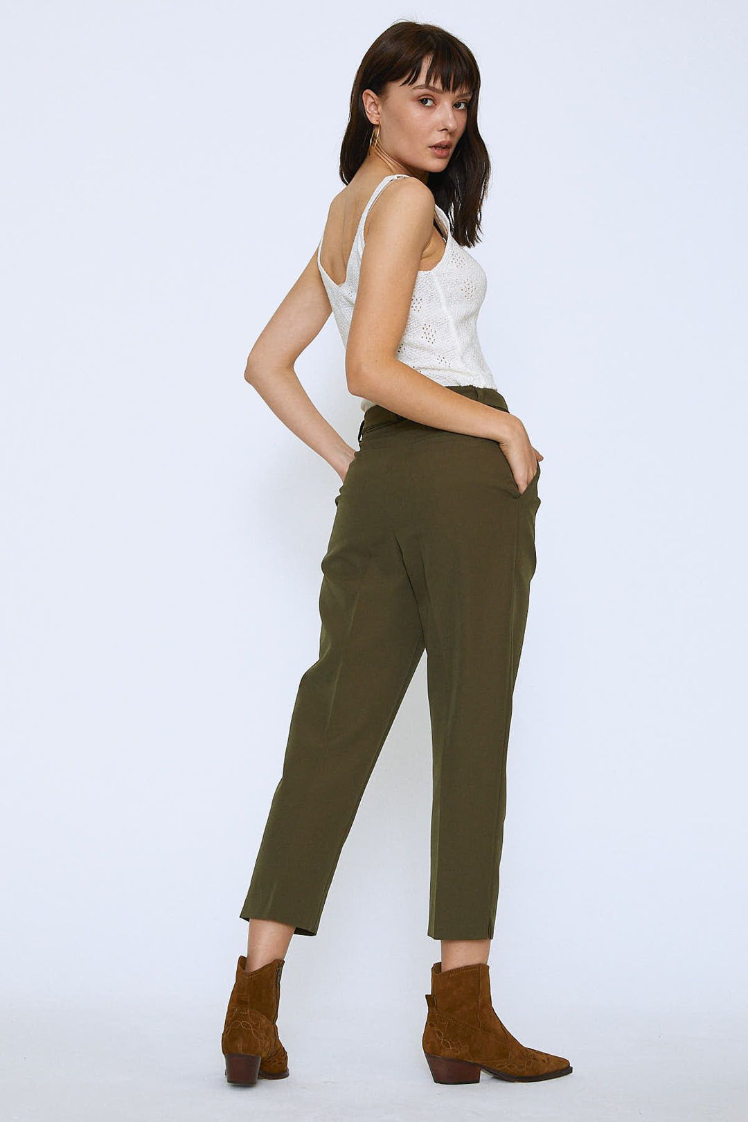 Waist Belted Trousers Khaki