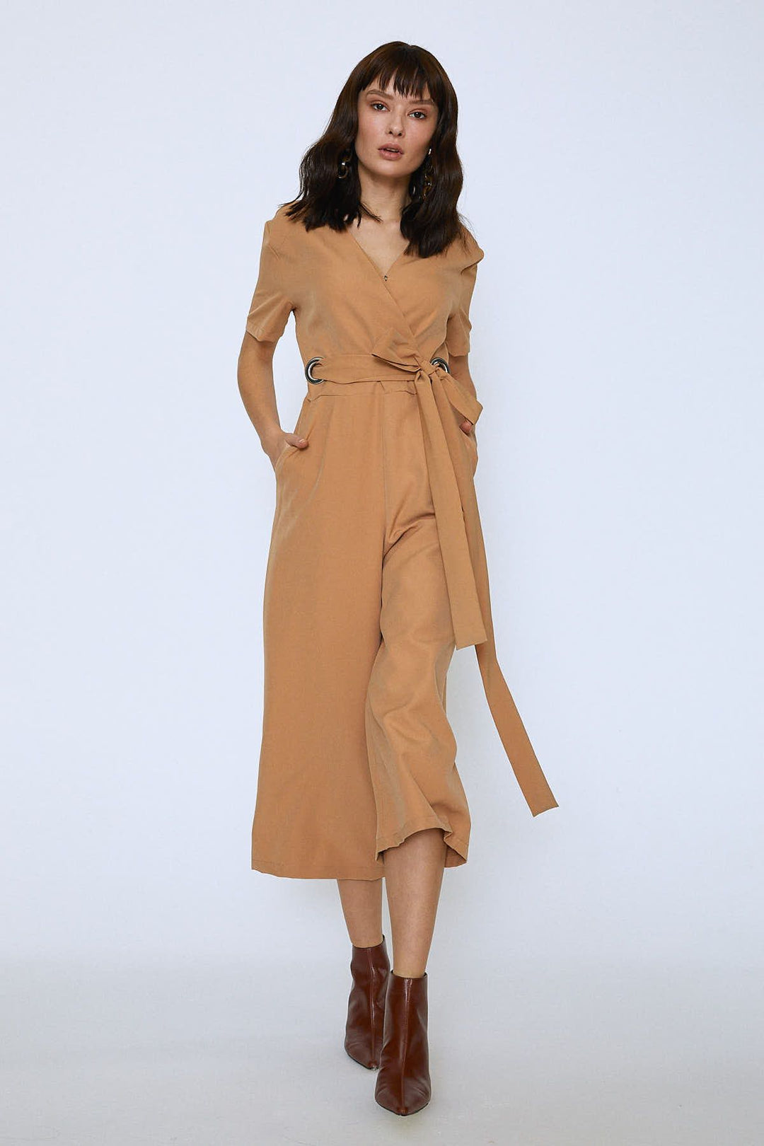 Beli Kemerli Kruvaze Tulum Camel