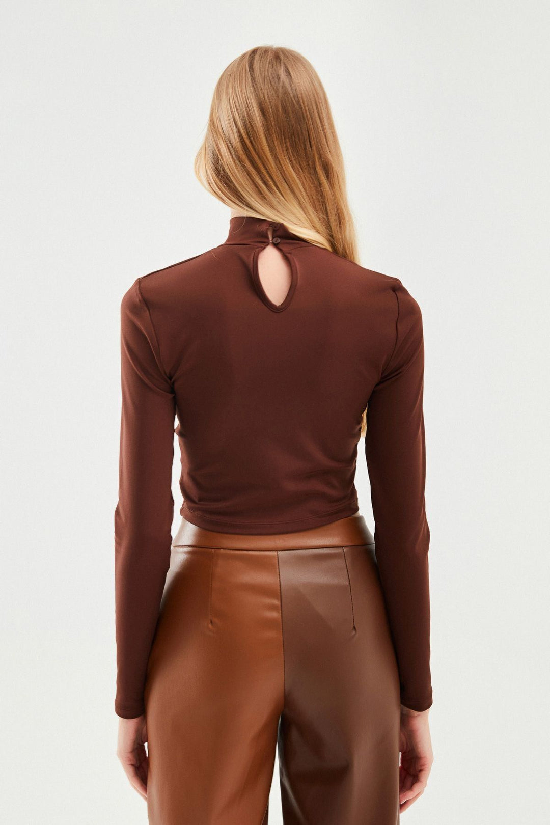 Cut Out Judge Collar Blouse Dark Brown