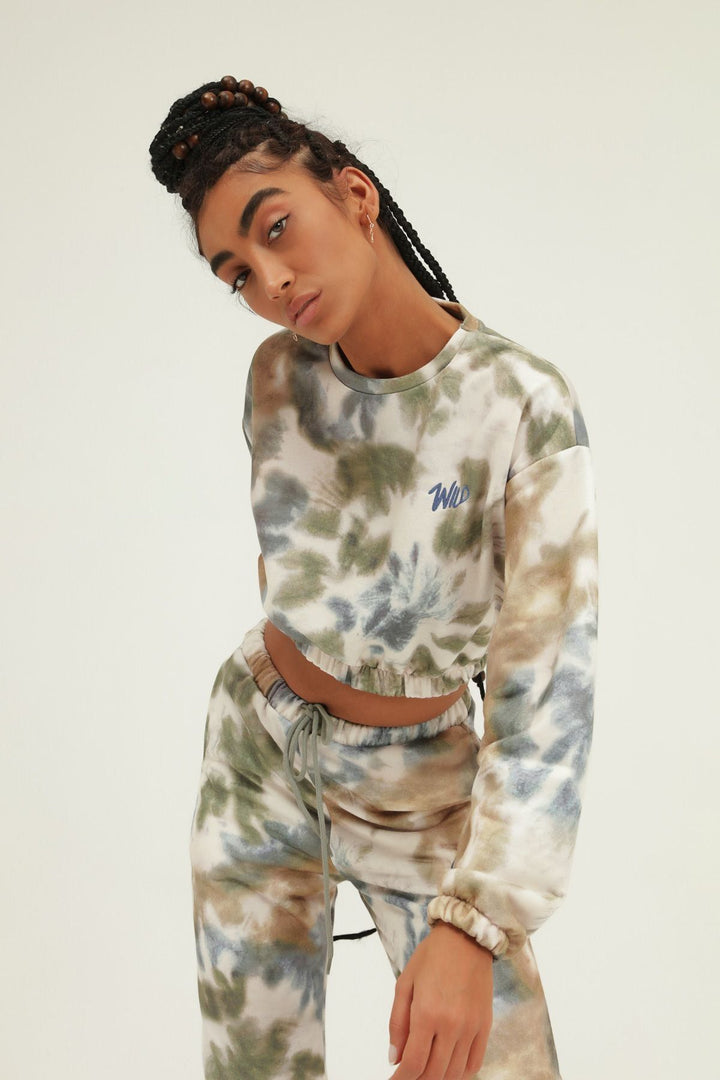 Batik Patterned Embroidered Sweatshirt Indigo