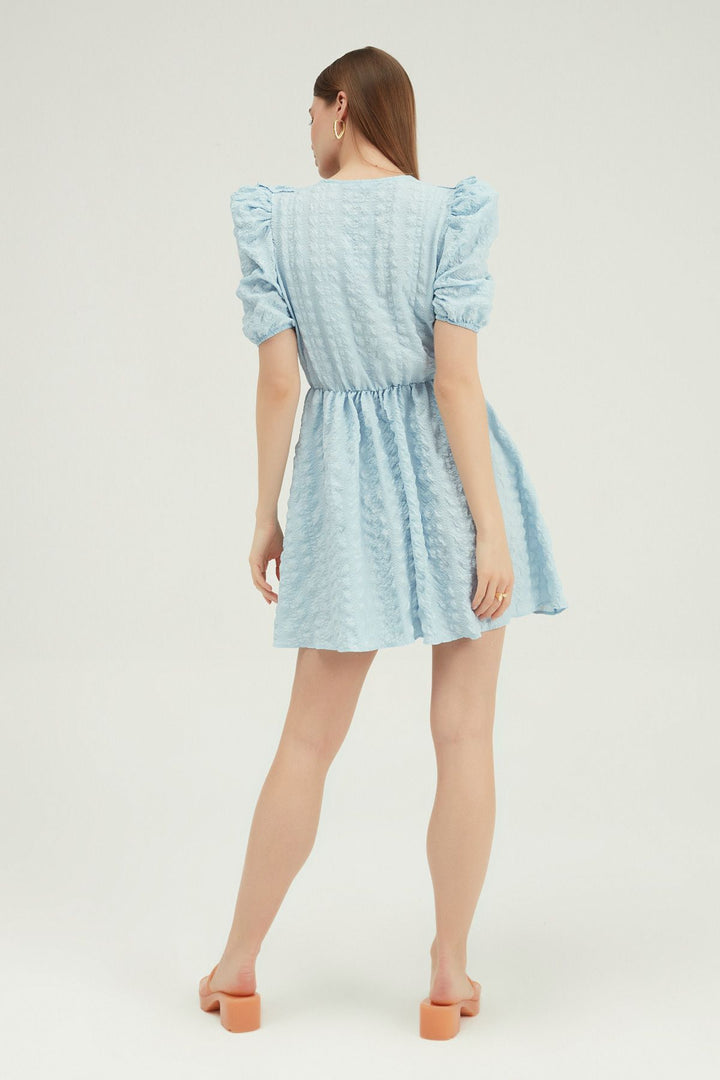 Double Breasted Balloon Sleeve Mini Dress Baby Blue