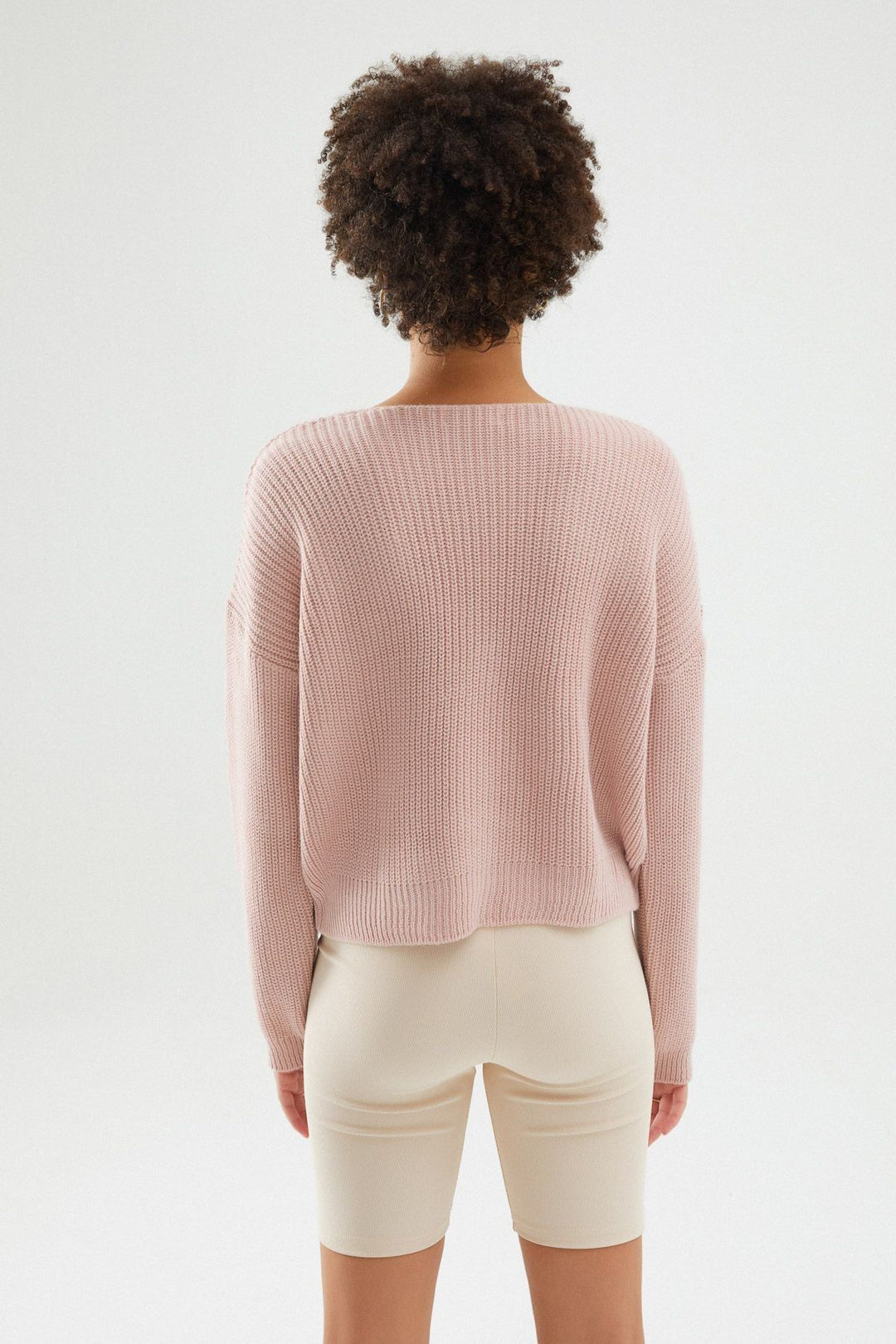 Düğmeli V Hırka Koyu Pudra