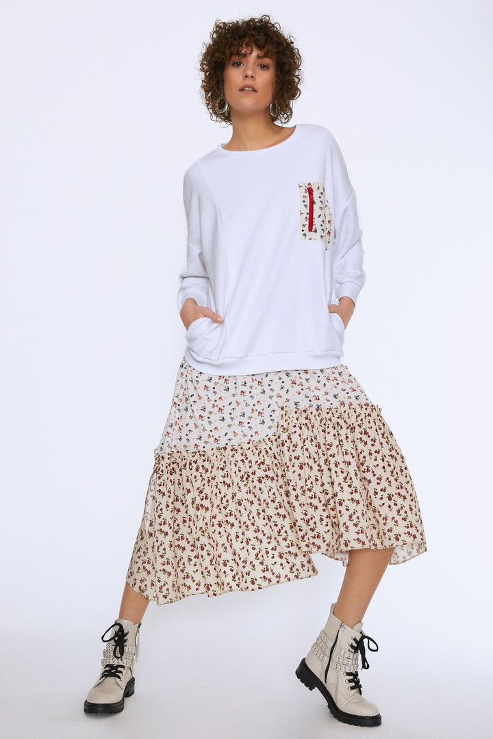 Patterned Pocket Detailed Dress White