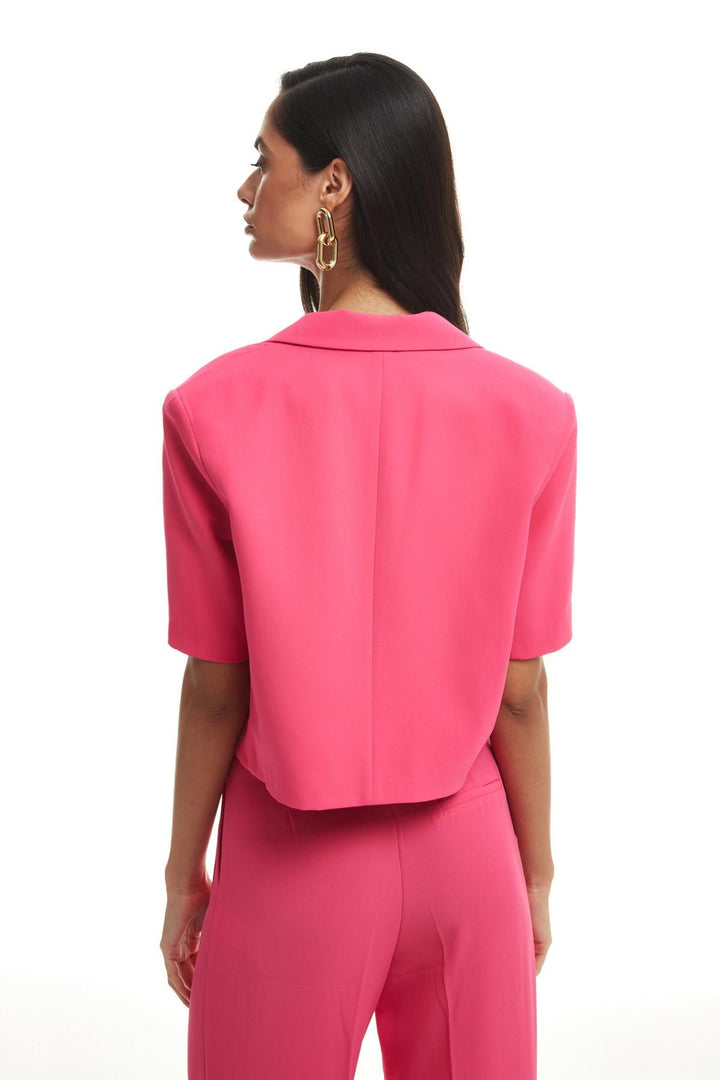 Short Sleeve Crop Blazer Jacket Fuchsia