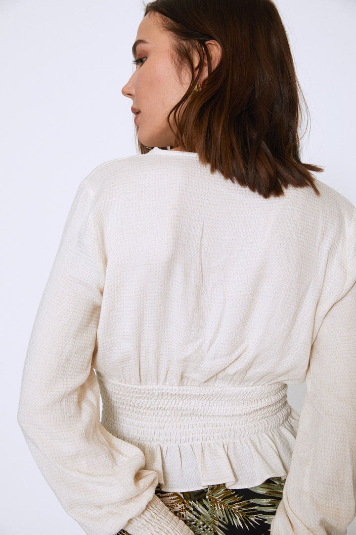 Linen Blouse With Gipe Waist Natural