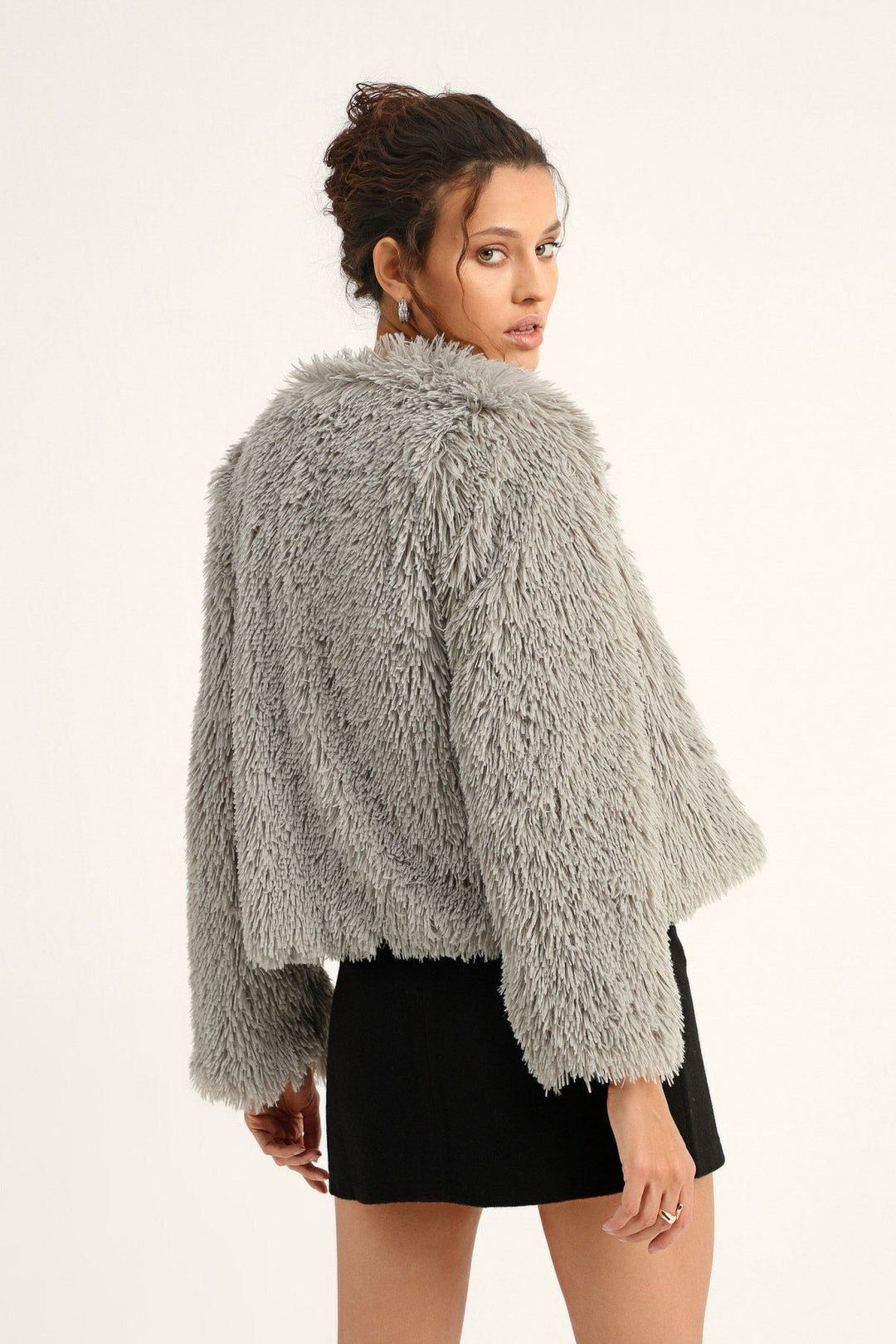 Peluş Kısa Ceket Gri