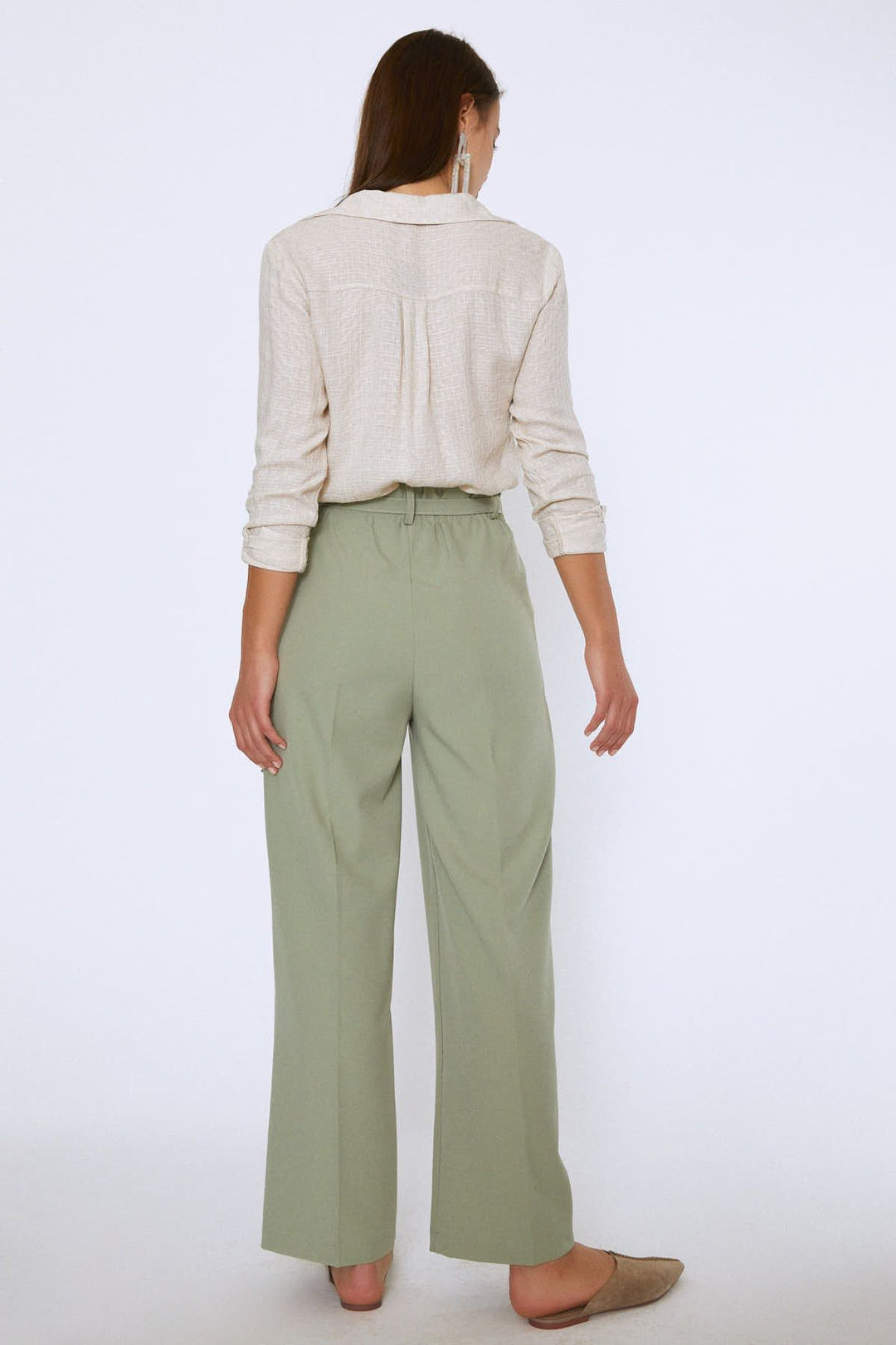 Tie Waist Wide Leg Trousers Mint