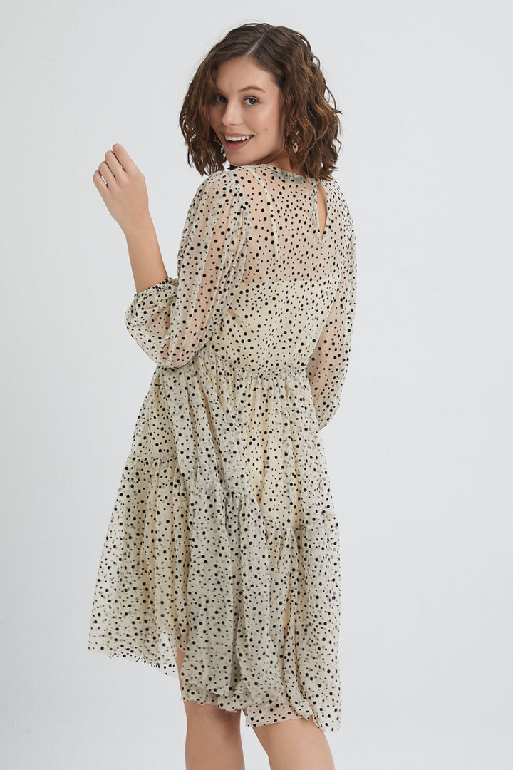 Long Sleeve Midi Dress Beige