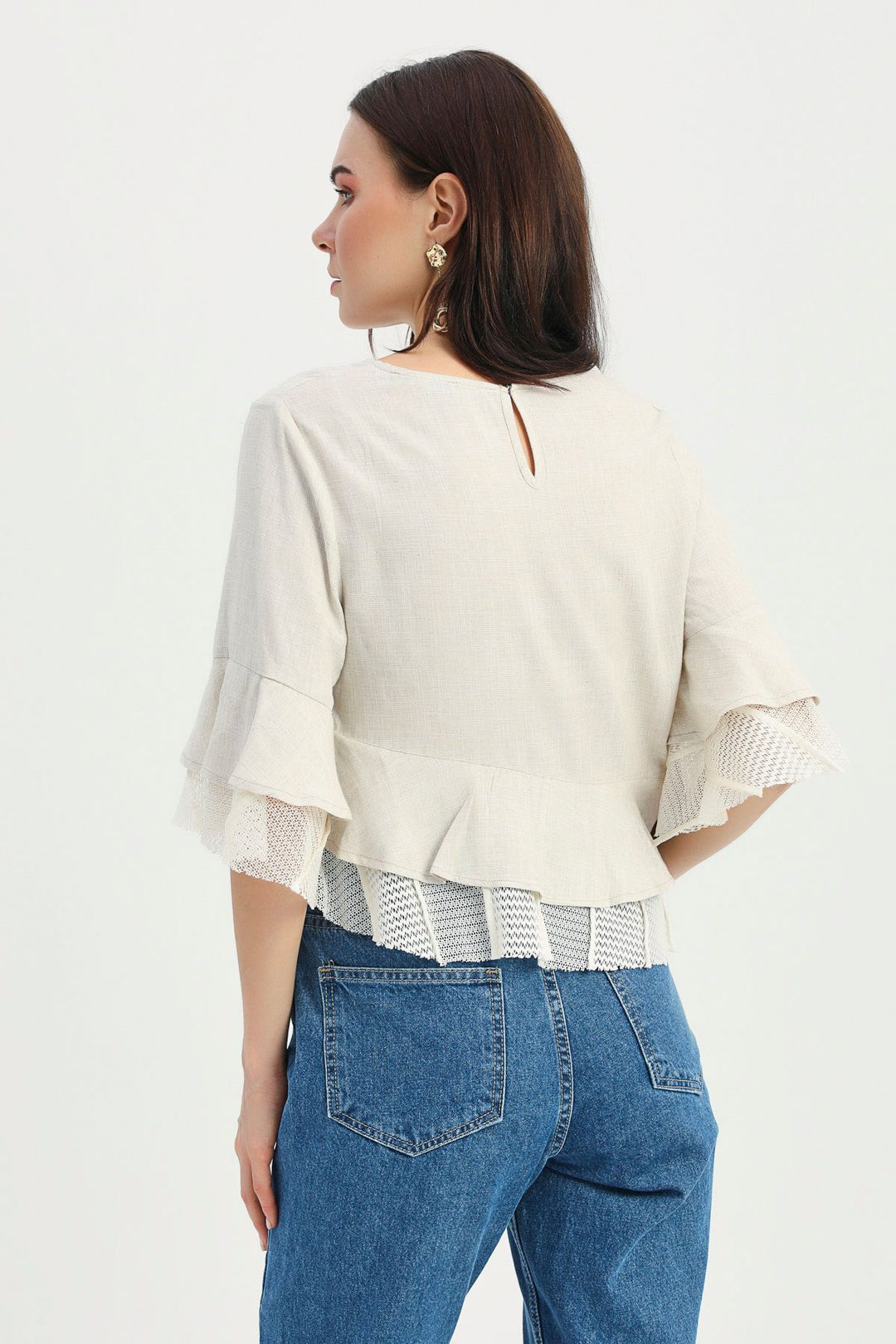 Flywheel Guipure Detailed Linen Blouse Natural