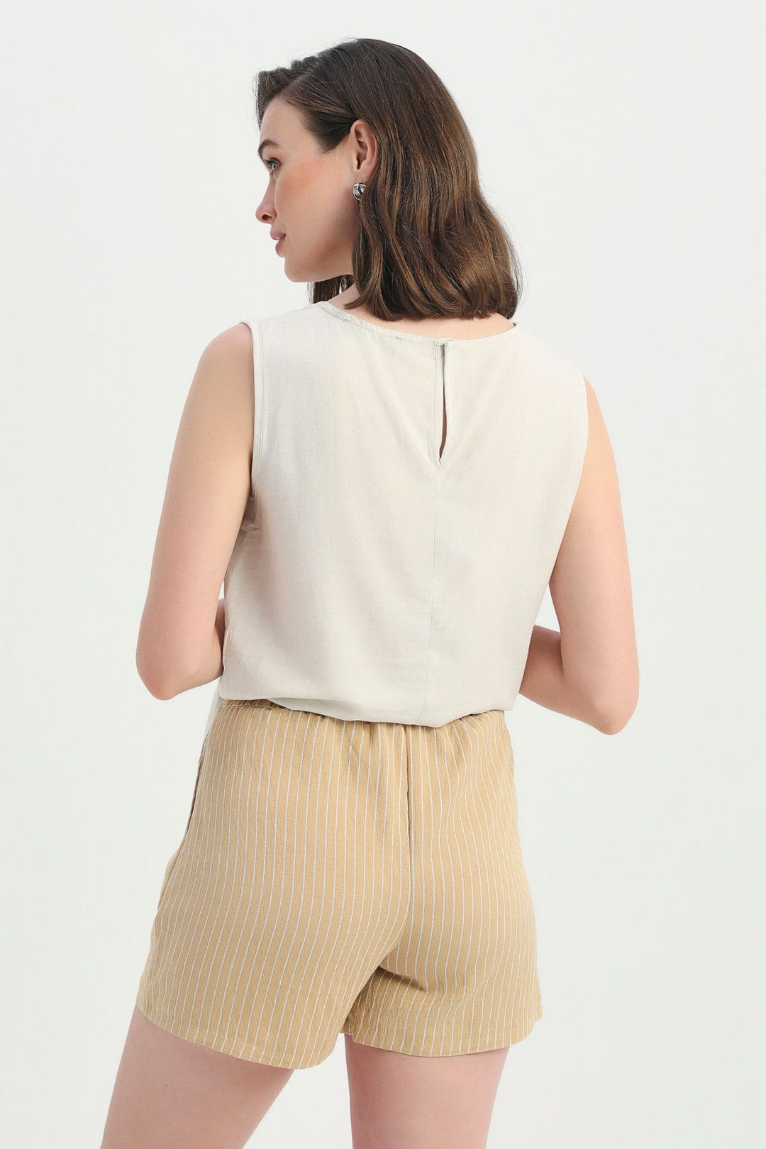 Side Tie Sleeveless Linen Blouse Natural