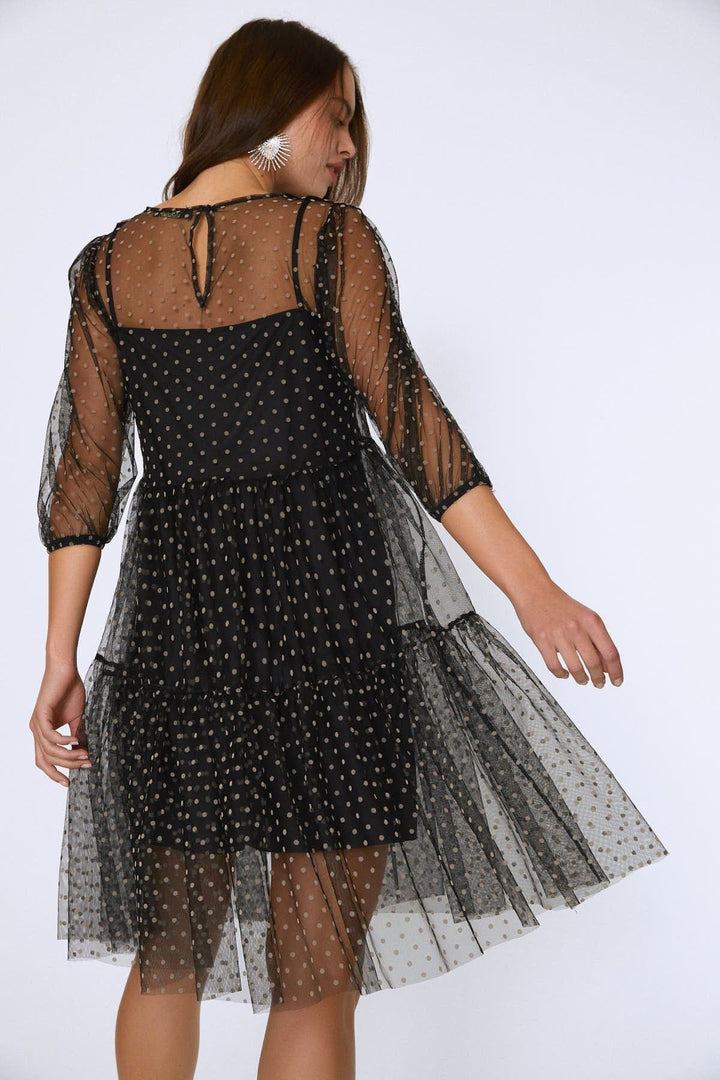 Polka Dot Midi Dress Black