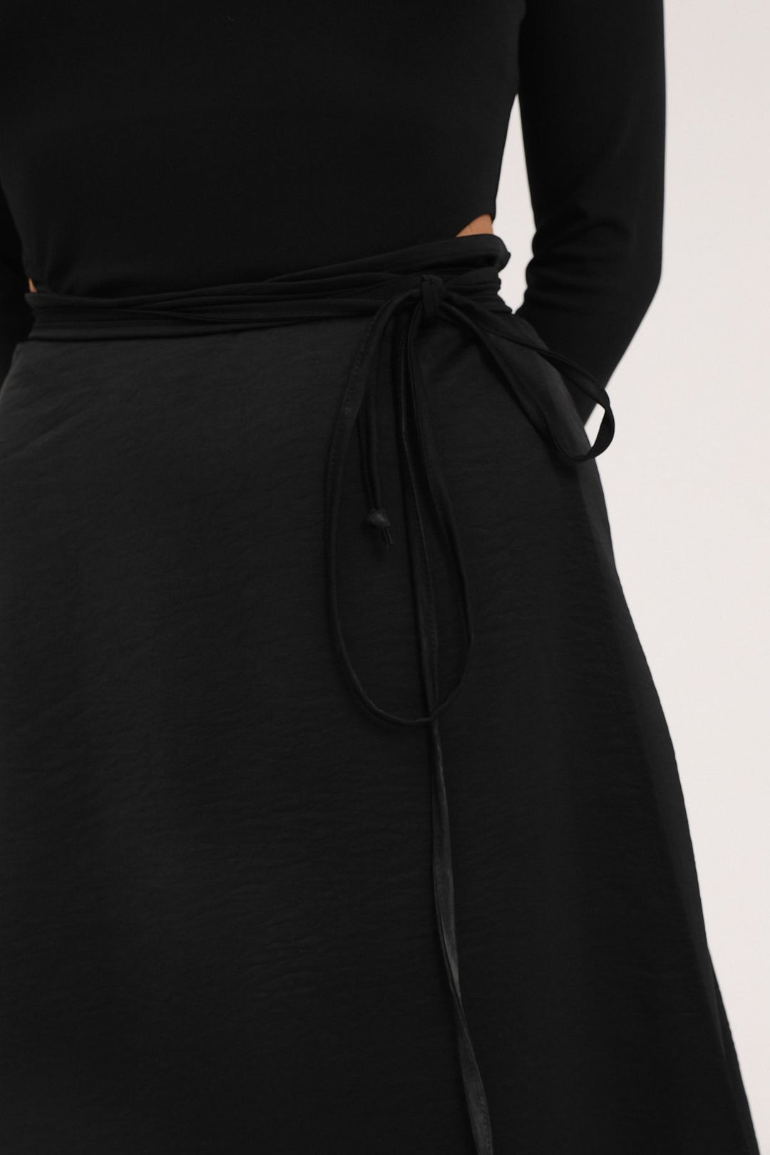 Wrapped Satin Midi Skirt Black