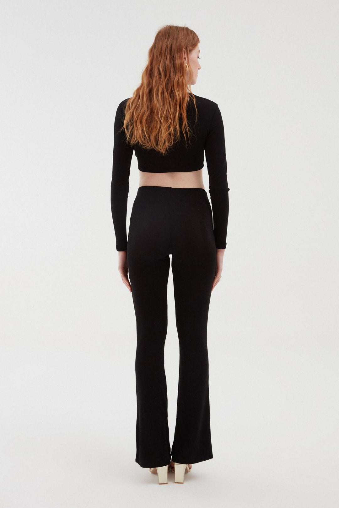 Textured Wide Leg Trousers Black