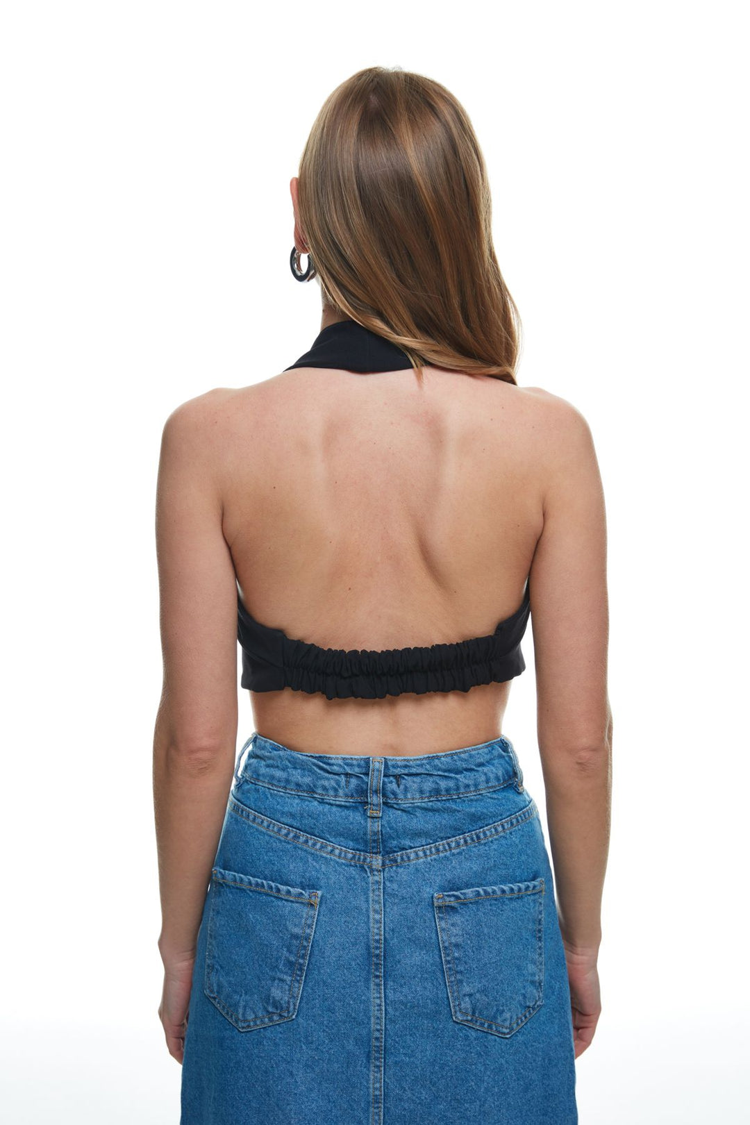 Toka Detaylı Büstiyer Bluz Siyah