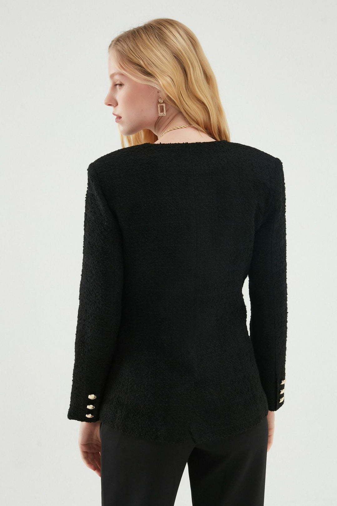 Kruvaze Tüvit Blazer Ceket Siyah