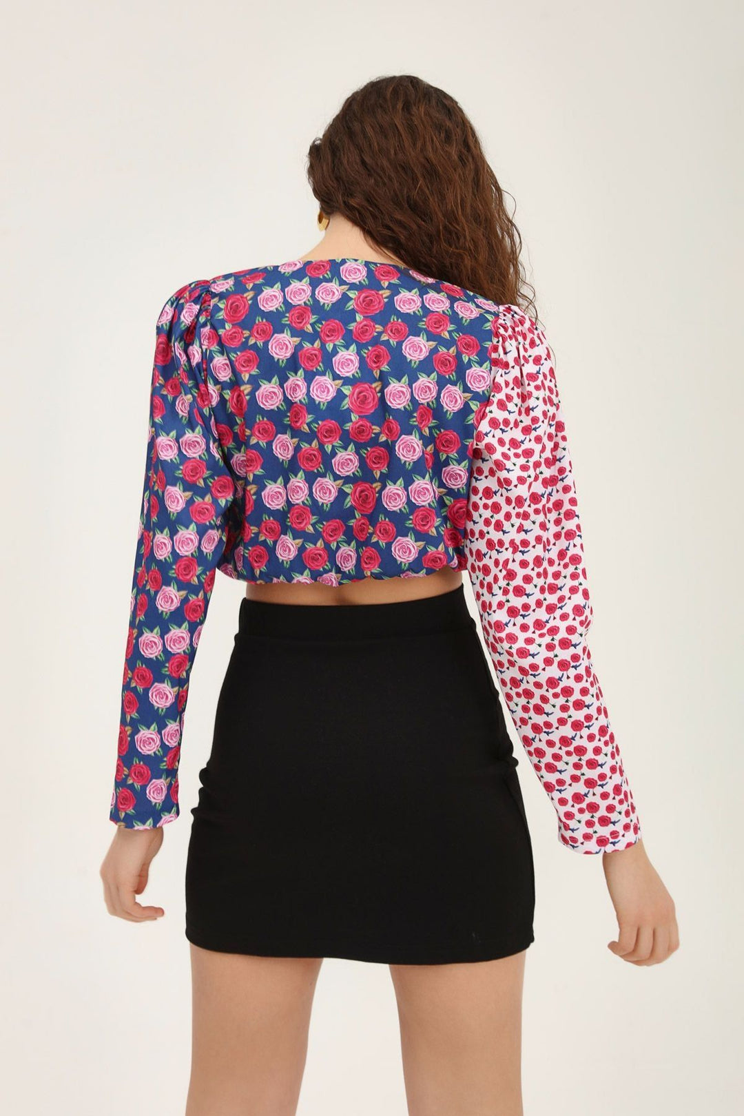 Çiçekli Kruvaze Vatkalı Bluz Fuşya