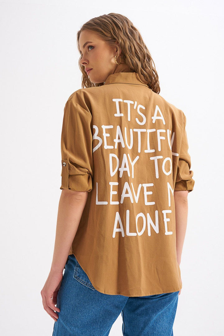 Back Printed Tencel Shirt Camel