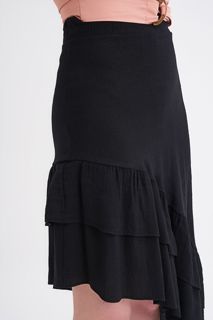 Asimetrik Fırfırlı Etek Siyah