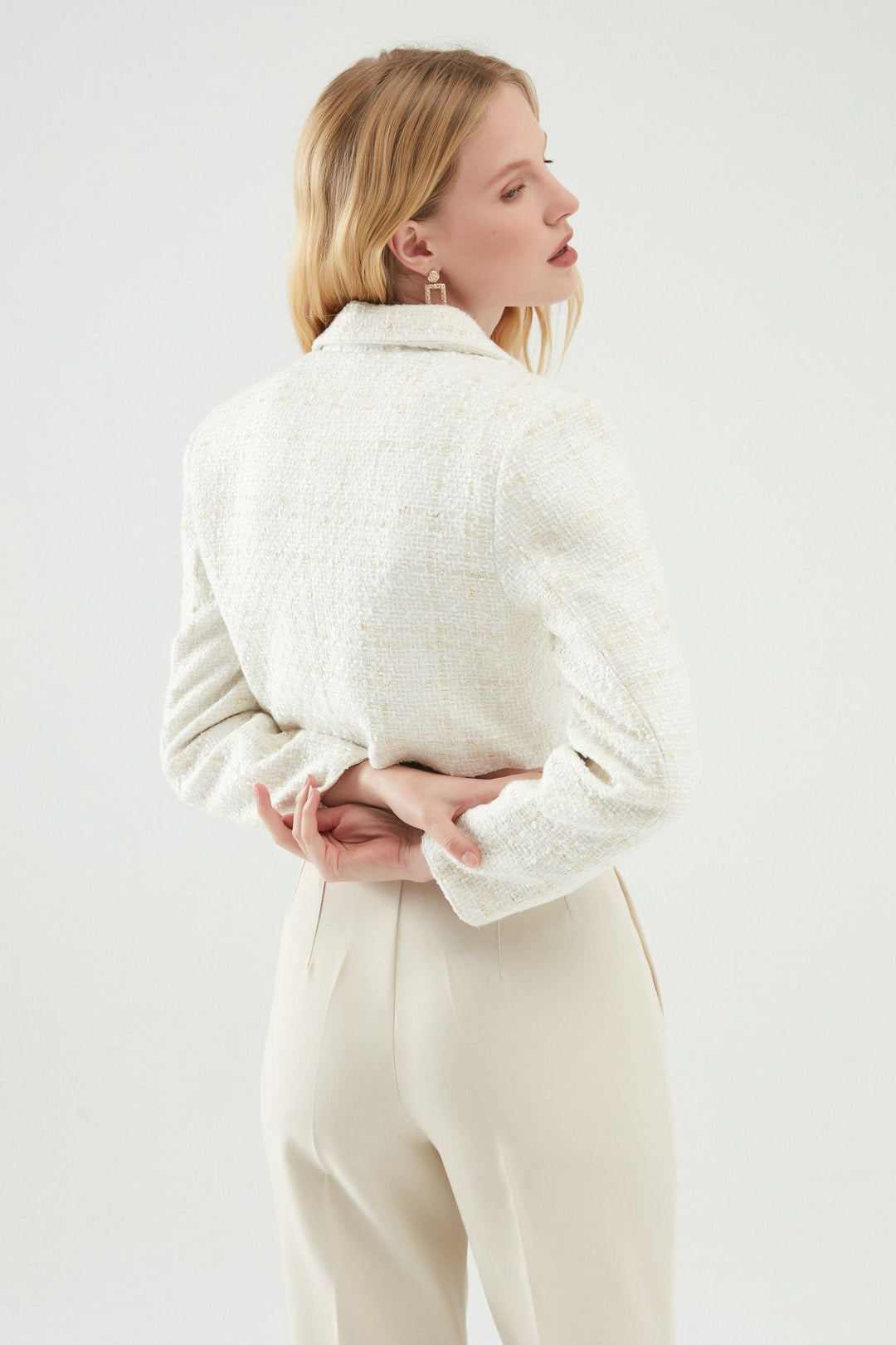 Tweed Crop Blazer Jacket White