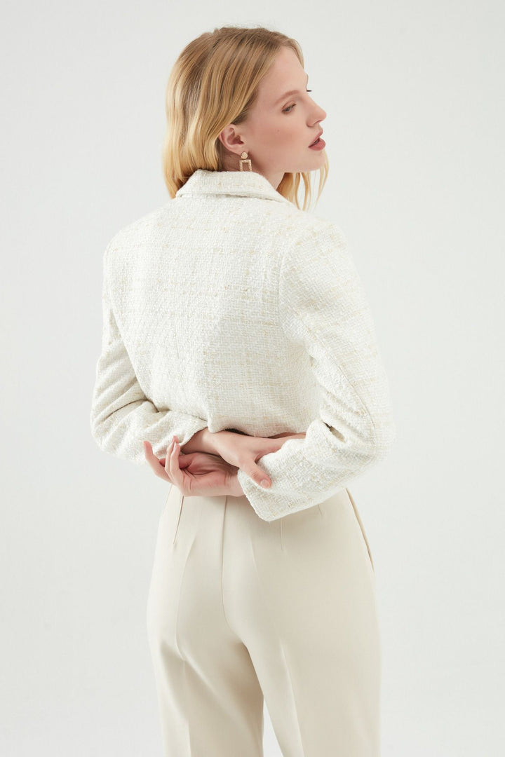 Tweed Crop Blazer Jacket White