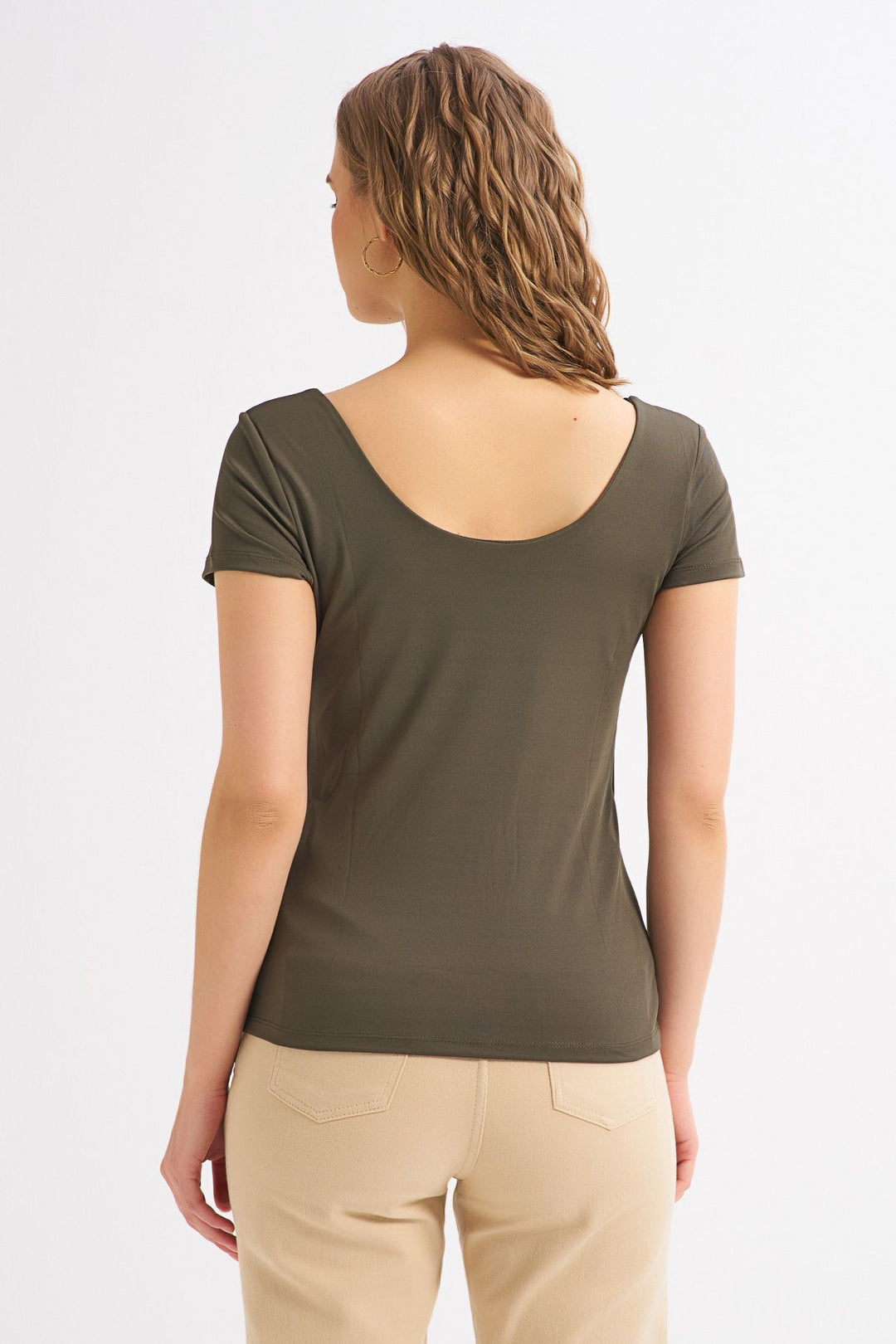 Short Sleeve Basic Blouse Khaki