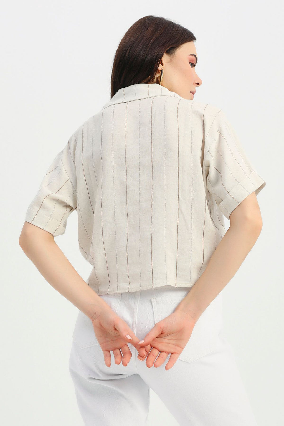 Tie Front Linen Blouse Brown