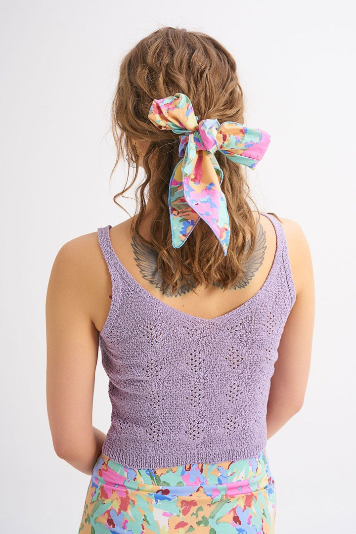 Hanging Openwork V Neck Knitwear Lilac
