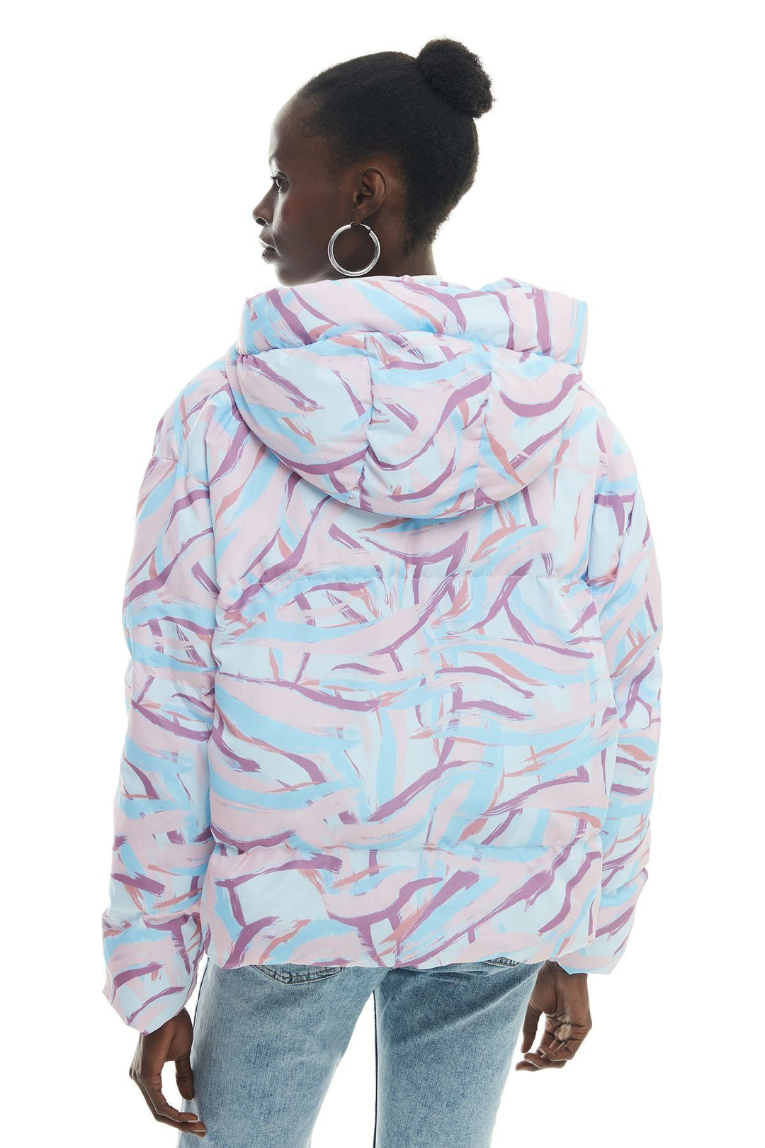 Colorful Zippered Hooded Inflatable Coat Ecru