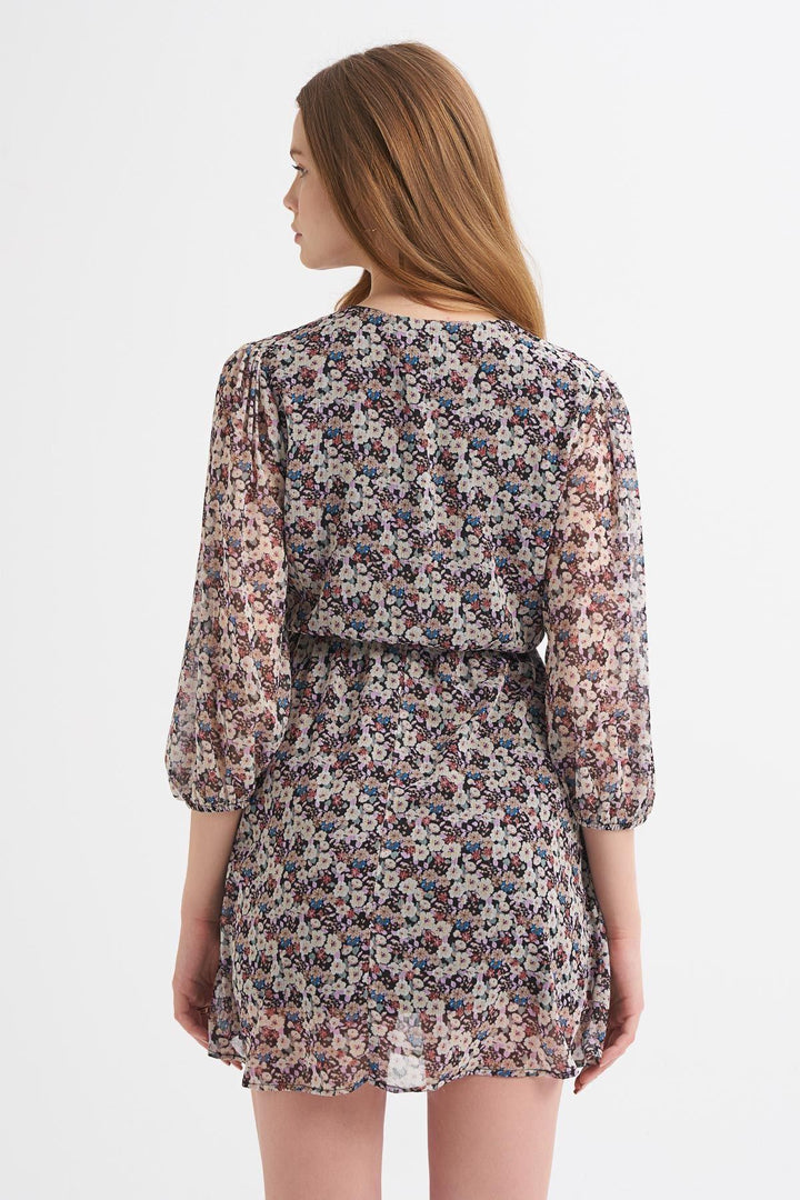 Crispy Floral Double Breasted Midi Dress Black