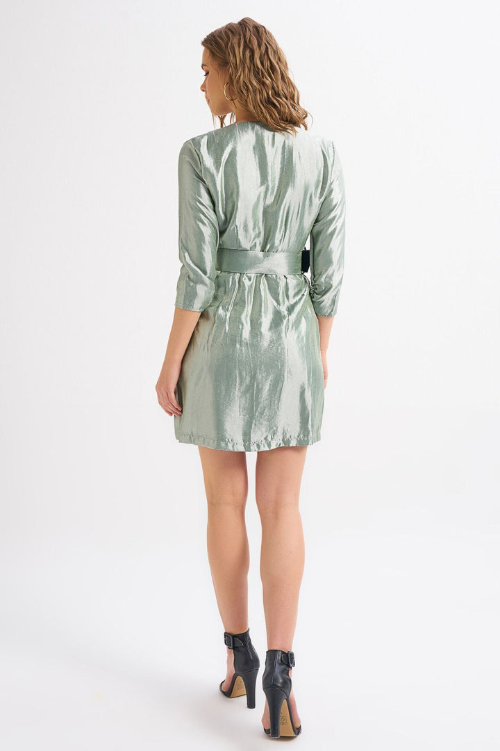 Beli Kemerli Kruvaze Elbise Mint