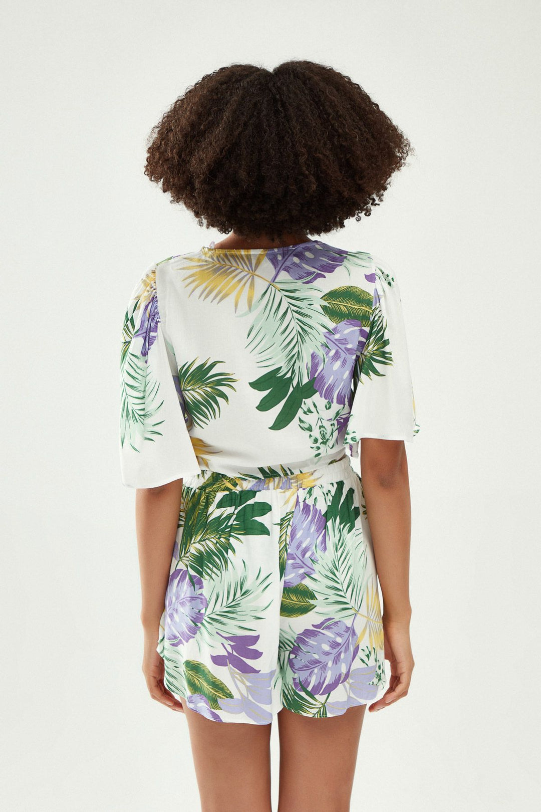 Patterned Tie Front Blouse Green