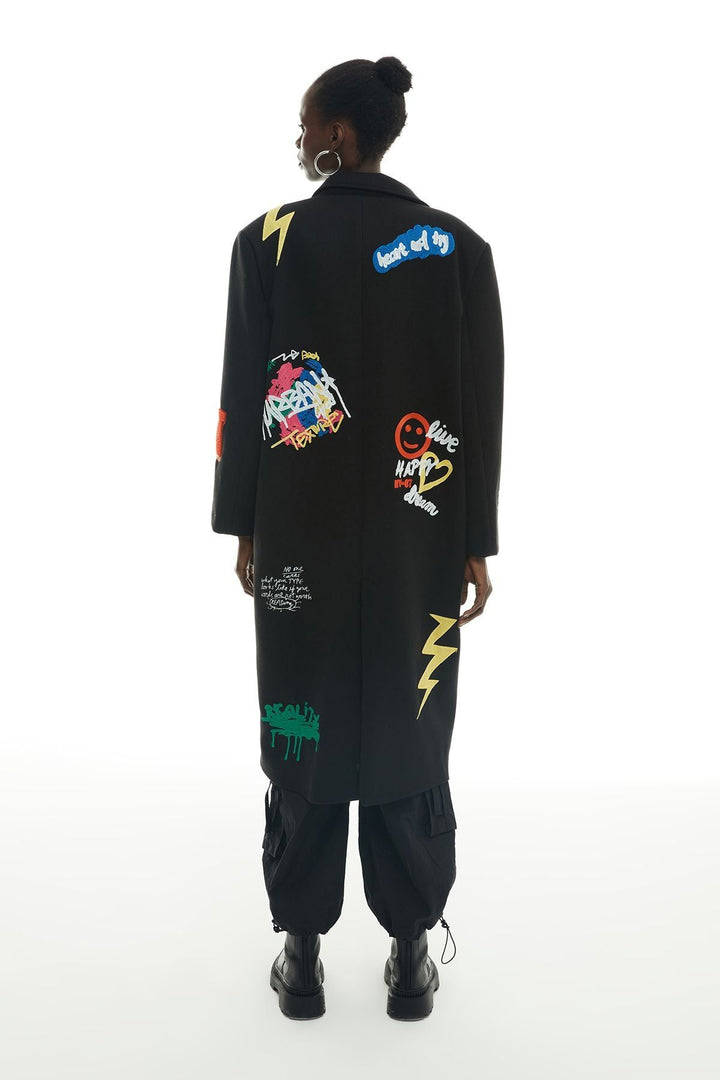 Embroidery Detailed Coat Black