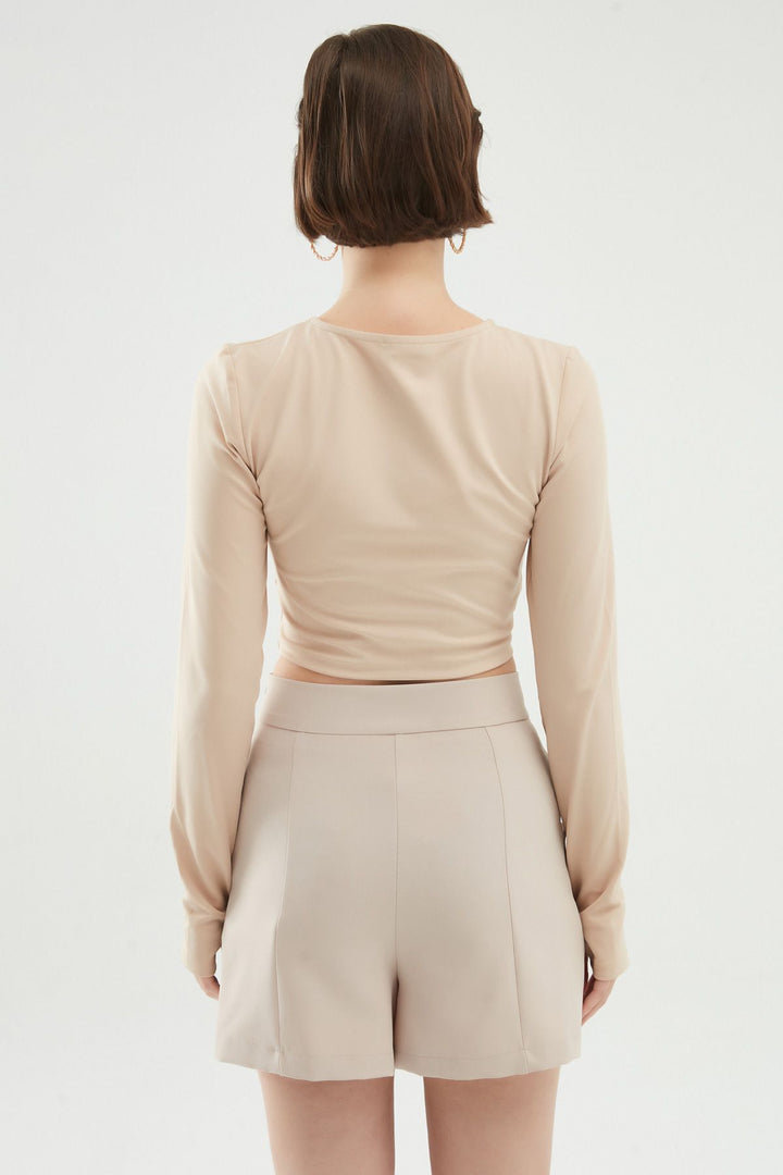 Düğme Detaylı Yüksek Bel Şort Taş