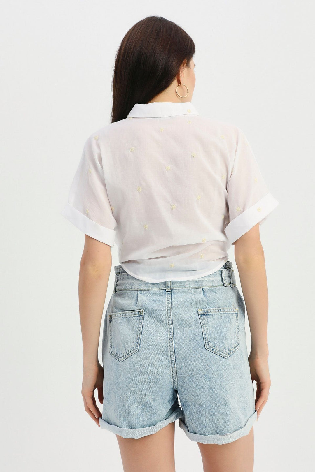 Belted High Waist Denim Shorts Ice Blue