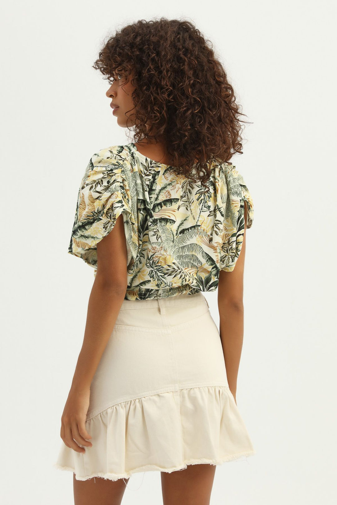Desenli Kruvaze Crop Bluz Yeşil