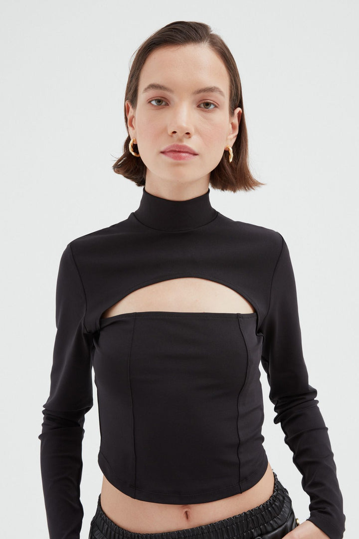 Cut Out Judge Collar Blouse Black