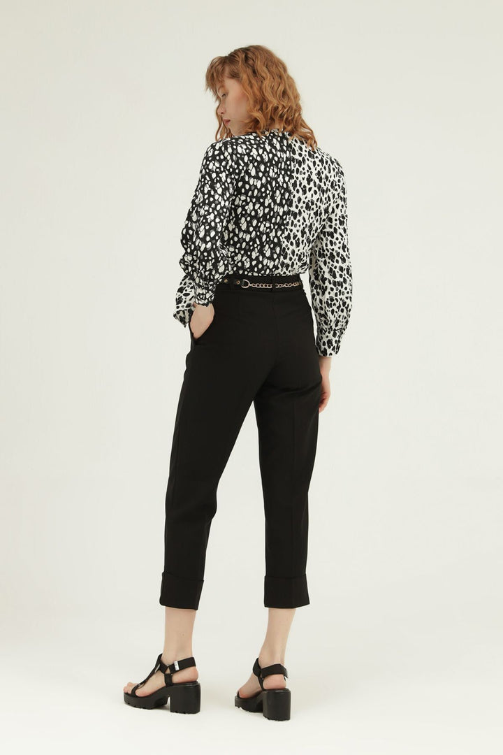 Kemerli Duble Paça Pantolon Siyah