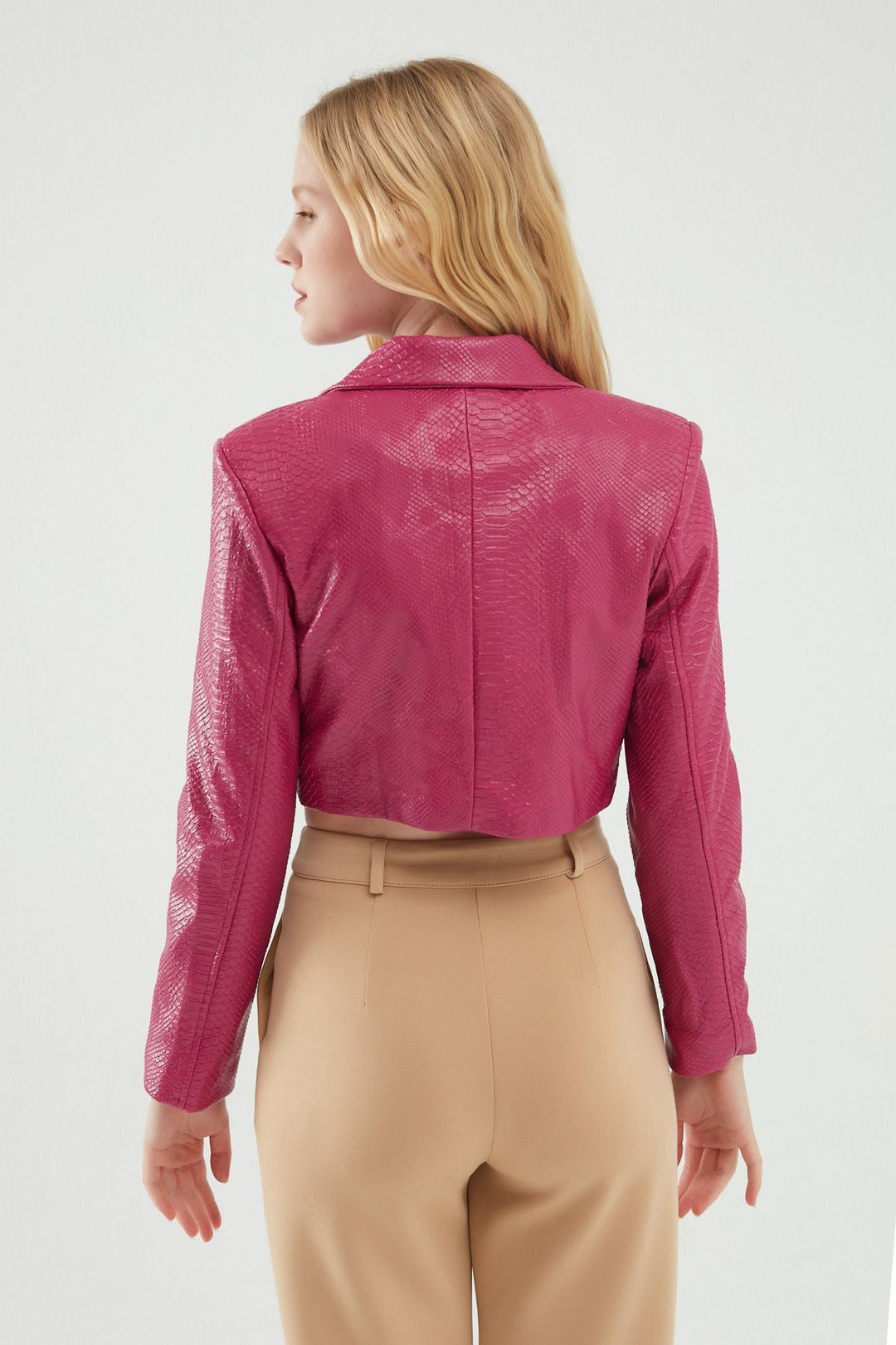 Leather Crop Blazer Jacket Orchid