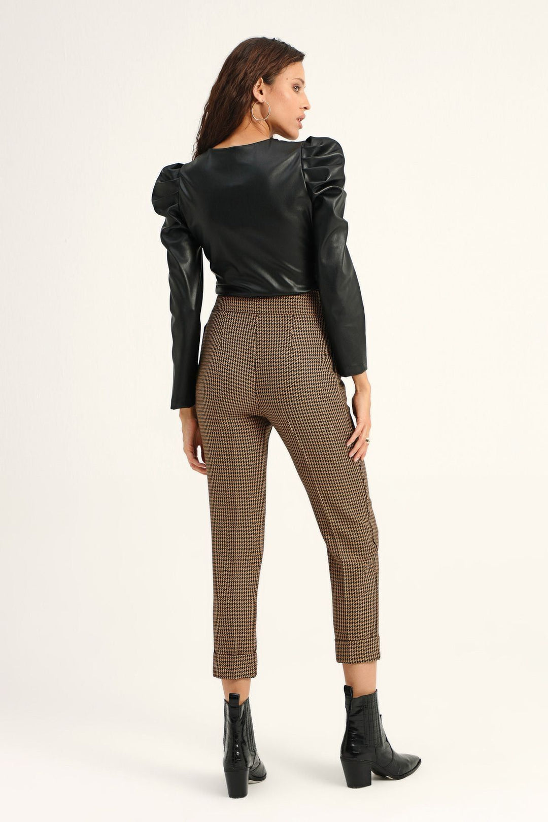 Çizgili Duble Paça Pantolon Kahverengi