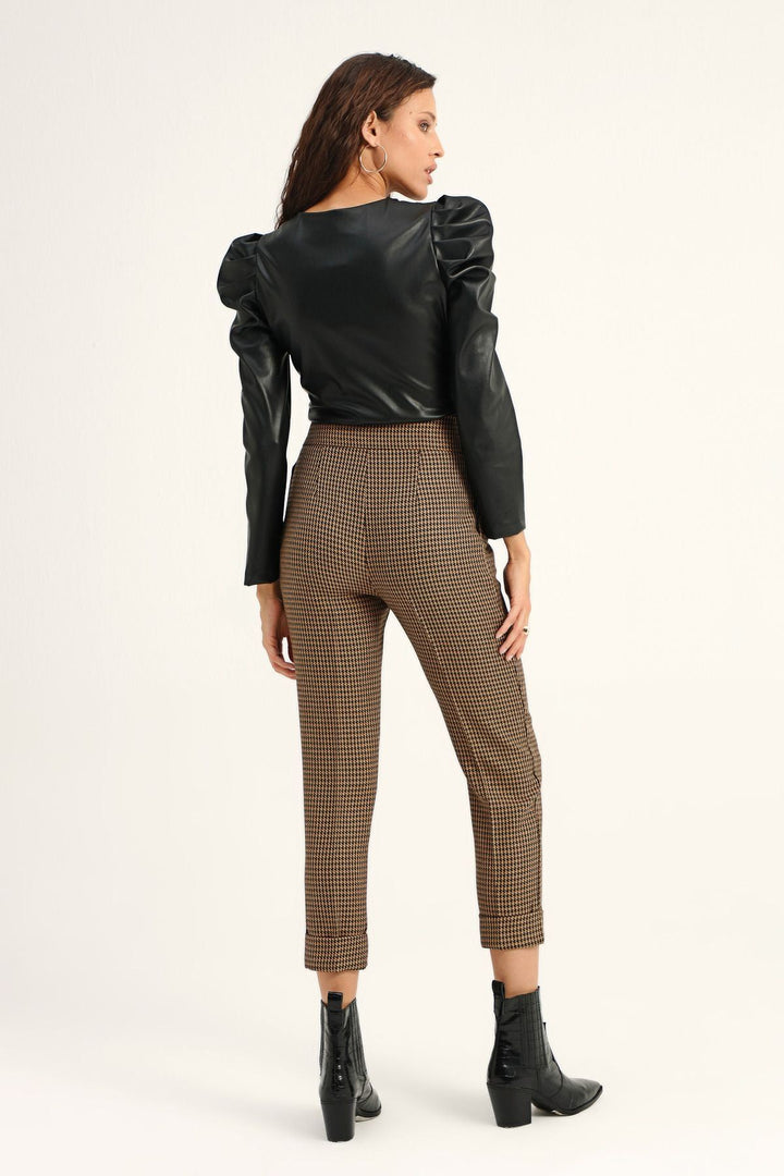 Çizgili Duble Paça Pantolon Kahverengi